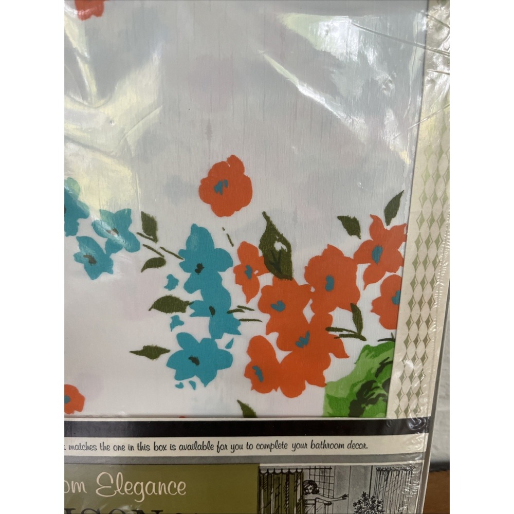 New VTG Madison Blue Orange Green‎ Floral Vinyl Shower Curtain - Picture 3 of 4
